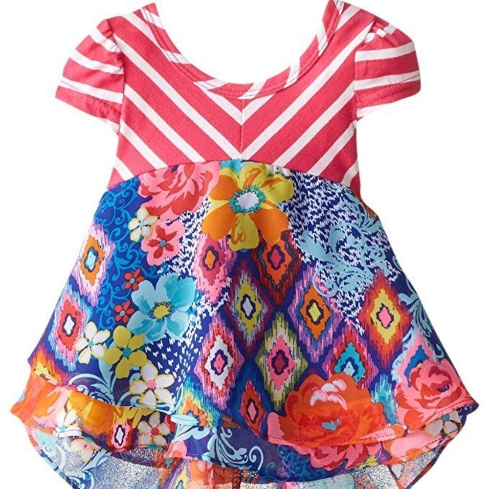 Youngland Baby Girls‎ 6-9Mo Stripe Knit Floral Chiffon Hi Low Summer Dress